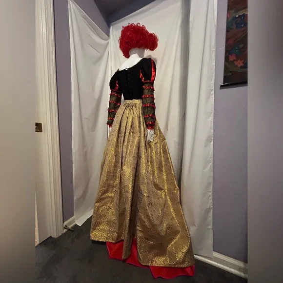 Queen Of Hearts Costume Sz S Handmade Red Gold Gown Alice In Wonderland Cosplay - Picture 16 of 16